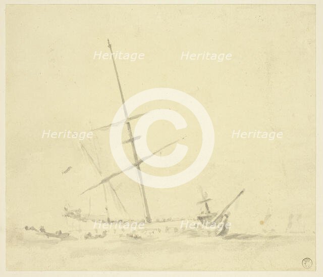 Row Boats near a Ship, n.d. Creator: Willem van de Velde the Younger.
