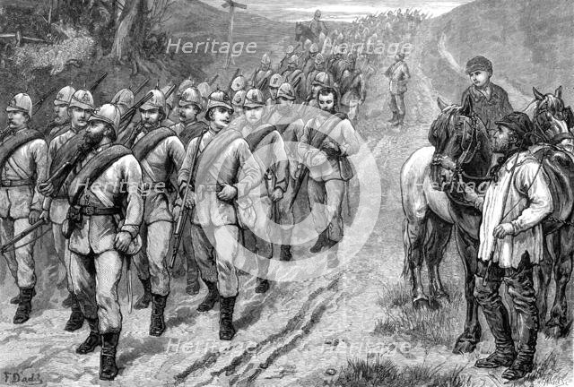 The Brighton Review: the Artists' Corps marching to Brighton, 1880. Creator: W. I. Mosses.