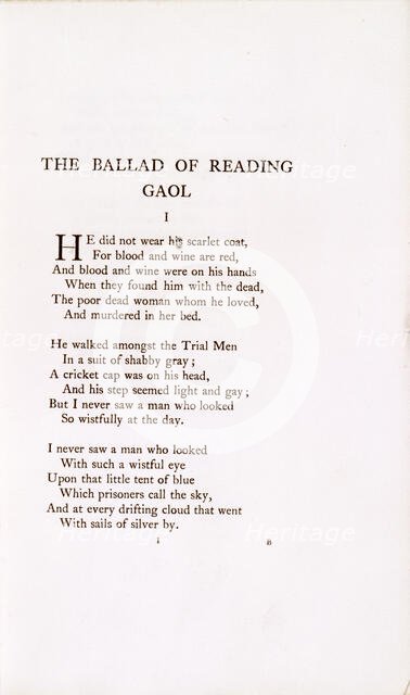 'The Ballad of Reading Gaol', 1898. Creator: Unknown.
