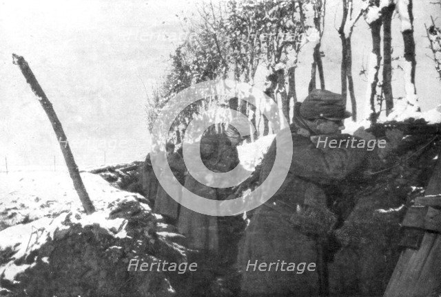 A trench full of reserve infantry, Pas-de-Calais, France, winter, 1915. Artist: Unknown