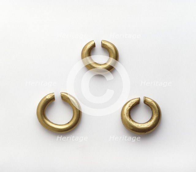 Gold penannular rings, Late Bronze Age (Britain), c1150-800BC. Artist: Unknown.