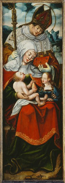 Virgin and Child, a Bishop Saint, and St Anne, left wing of an altarpiece, c1545-1550. Creator: Follower of Anton Woensam von Worms