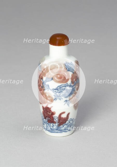 Snuff Bottle with a Dragon and a Carp, Qing dynasty (1644-1911), 19th century. Creator: Unknown.