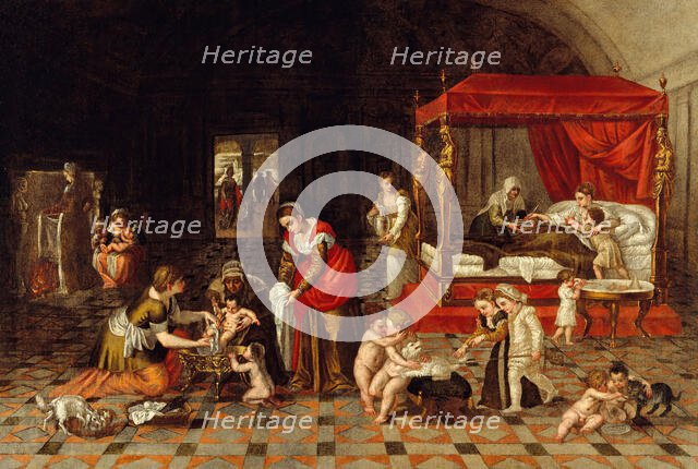 The birth of a baby. Creator: Lambert Sustris.