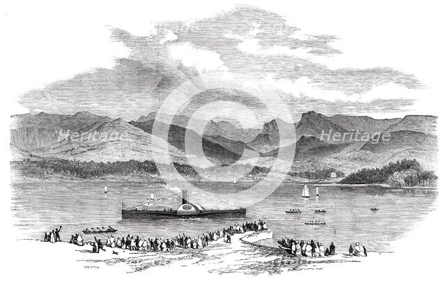 Launch of the "Dragon-Fly" Steamer on Lake Windermere, 1850. Creator: Smyth.