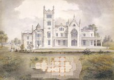 Lyndhurst for George Merritt, Tarrytown, New York (west [rear] elevation and plan), 1865. Creator: Alexander Jackson Davis.