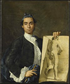 Self-portrait Holding an Academic Study, 1746. Creator: Meléndez, Luis Egidio (1716-1780).