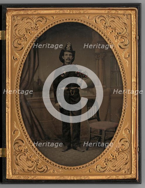 Untitled (Portrait of a Standing Man Wearing a Fireman's Uniform), 1865. Creator: Unknown.
