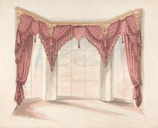 Design for Red Curtains with Red Fringes and a Gold Pediment, early 19th century. Creator: Anon.