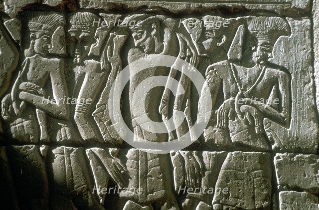 Relief of enemy prisoners, Temple of Rameses III, Medinat Habu, Egypt, c12th century BC. Artist: Unknown