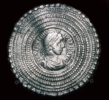 Silver viking disc-brooch, imitating a byzantine coin possibly originating in York. Artist: Unknown