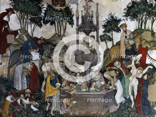  'The fountain after bathing in the Fountain of Youth'. Mural painting in the castle of the Duke …