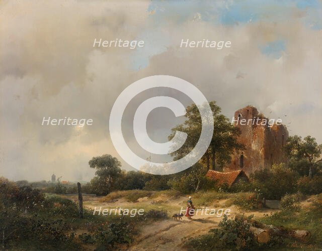 Landscape with the Ruins of Brederode Castle in Santpoort, 1844. Creator: Andreas Schelfhout.