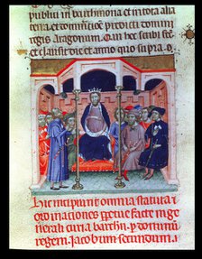 James II The Fair (1267-1327), King of Aragon and Catalonia presiding the Courts of Barcelona. Mi…