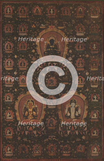 Mandala of Vajradhara, Manjushri and Sadakshari -Lokeshvara, dated 1479. Creator: Unknown.