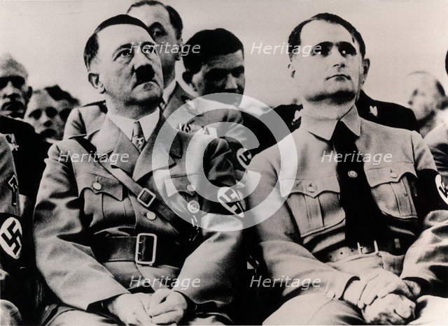 Nazi leaders Adolf Hitler and Rudolf Hess, c1930s-c1940s. Artist: Unknown