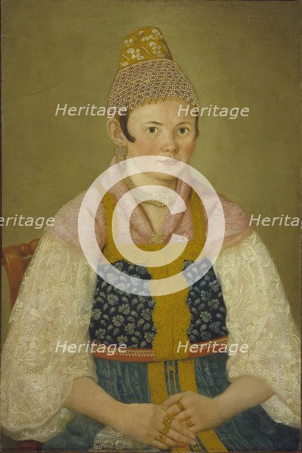 Portrait of a Merchant Woman in Kokoshnik Kabluchok. Artist: Anonymous  