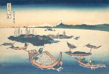Tsukudajima in Musashi Province (Buyo Tsukudajima), from the series Thirty-six View..., ca. 1830-32. Creator: Hokusai.