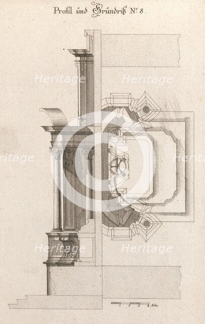 Floorplan and Side View of an Altar, Plate h (2) from 'Unterschiedliche Neu..., Printed ca. 1750-56. Creator: Johann Michael Leüchte.