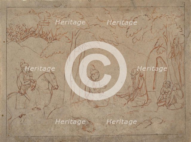 Rama and Lakshmana Visit the Hermitage of an Ascetic, ca. 1775-80. Creator: Attributed to a first-generation master after Nainsukh (active ca. 1735-78).