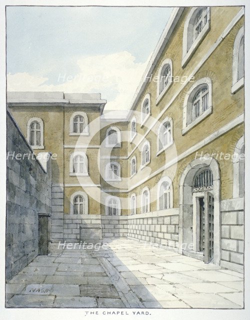 The chapel yard in Newgate Prison, Old Bailey, Newgate Prison, Old Bailey, City of London, 1840. Artist: Frederick Nash