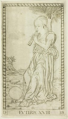 Euterpe, plate eighteen from Apollo and the Muses, c.1465. Creator: Unknown.