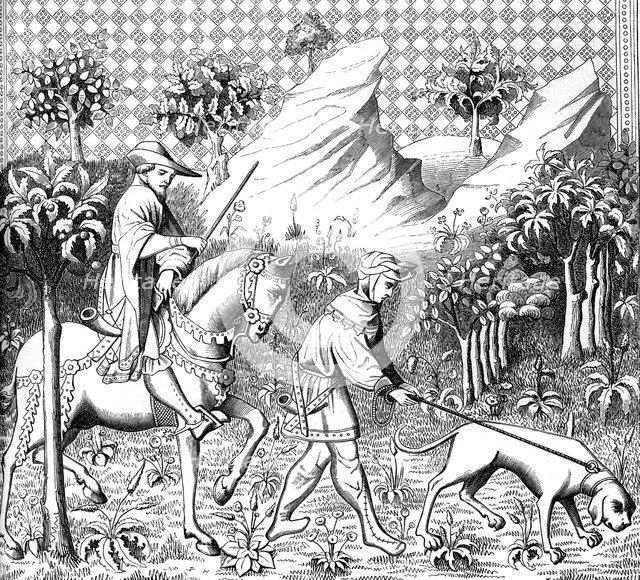 Stag hunting, 14th century (1849). Artist: Unknown