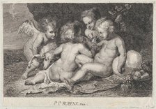 A group of three children and a putto with fruit and a lamb, ca. 1760-1801. Creator: Philippe Lambert Joseph Spruyt.
