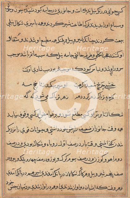 Page from Tales of a Parrot (Tuti-nama): text page, c. 1560. Creator: Unknown.