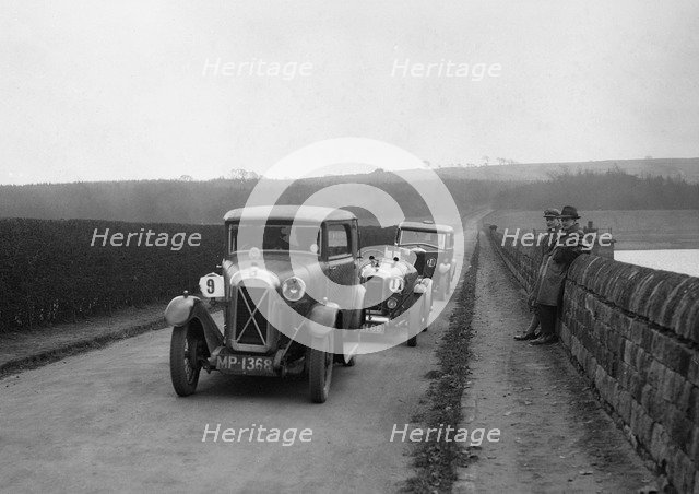 Salmson, Amilcar and Riley 9, Ilkley & District MC Trial, Fewston Reservoir, Yorkshire, 1930s. Artist: Bill Brunell.