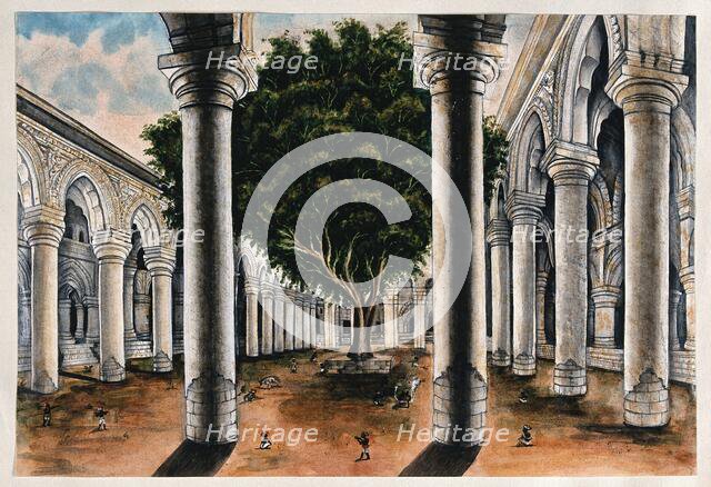 A large colonnade at Courtallum, Tamil Nadu, (between 1800 and 1899?). Creator: Unknown.