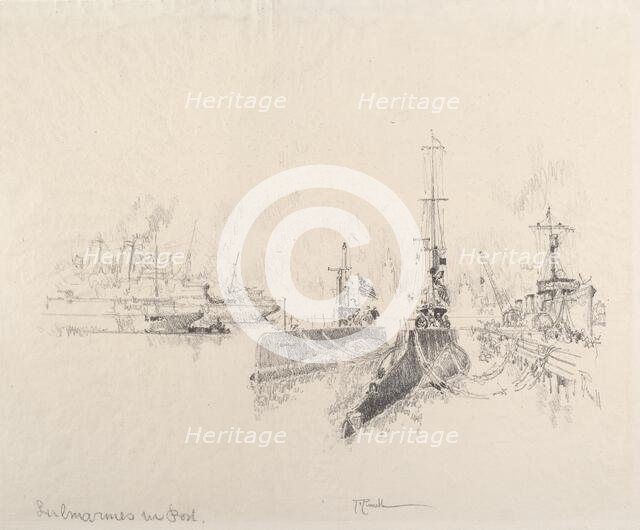 Submarines in Port, 1917. Creator: Joseph Pennell.