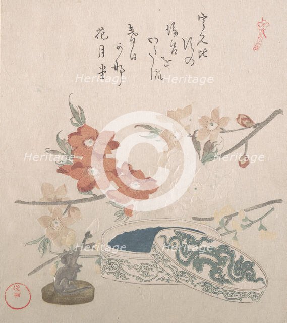 Peach Blossoms, a Seal and a Seal-box, 19th century. Creator: Kubo Shunman.