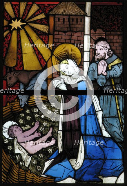Stained Glass Panel with the Nativity, German, 15th century. Creator: Unknown.