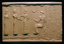 Sumerian cylinder-seal impression depicting a governor being introduced to the king. Artist: Unknown