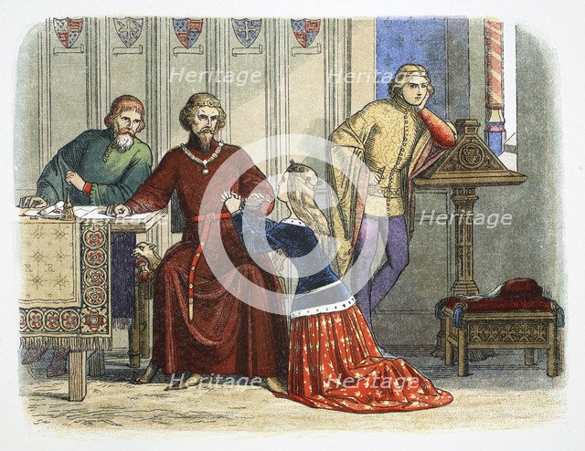 Queen Anne intercedes with Gloucester and Arundel for Sir Simon de Burley, 1388 (1864). Artist: James William Edmund Doyle