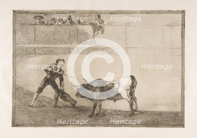 Plate 30 of the 'Tauromaquia': Pedro Romero killing the halted bull., 1816. Creator: Francisco Goya.