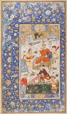 Khusraw Celebrating after Killing the Dragon, page from a manuscript of the Khamsa, 17th century. Creator: Unknown.