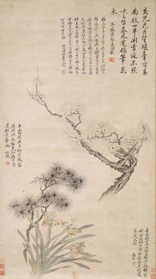 The Three Friends of Winter: Pine, Bamboo, and Plum, 17th century. Creator: Yun Shouping (1633-1690).
