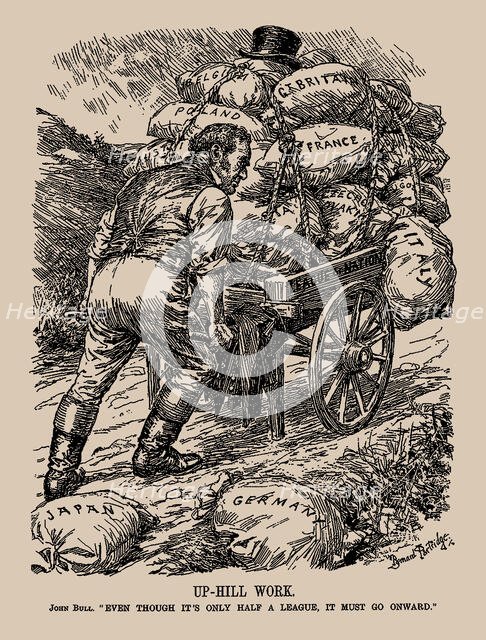 Up-Hill Work. John Bull. "Even though it's only half a league, it must go onward", 1935. Creator: Partridge, Sir Bernard (1861-1945).