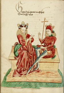 King Avenir and Josaphat in Conversation; Barlaam und Josaphat, 1469. Creators: Hans Schilling, Diebolt Lauber.