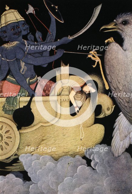 Ravana fighting with Jatayu, 1913.  Artist: K Venkatappa