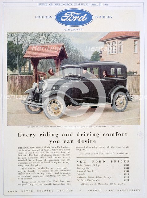 Advert for Ford motor cars, 1931. Artist: Unknown