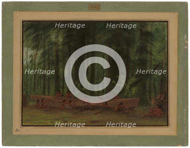 Excavating a Canoe - Nayas Indians, 1855/1869. Creator: George Catlin.