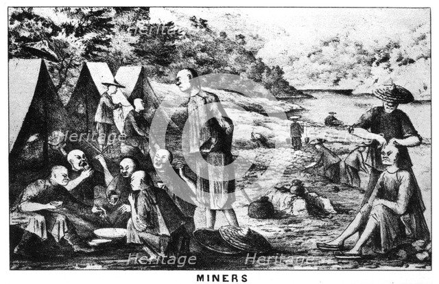 Californian gold miners, 19th century (1937).Artist: Britton & Rey