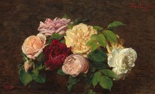 Roses de Nice on a Table, 1882. Creator: Henri Fantin-Latour.