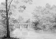 Bridge over Crumelbow Creek, David Hosack Estate, Hyde Park, New York..., ca. 1832. Creator: Thomas Kelah Wharton.