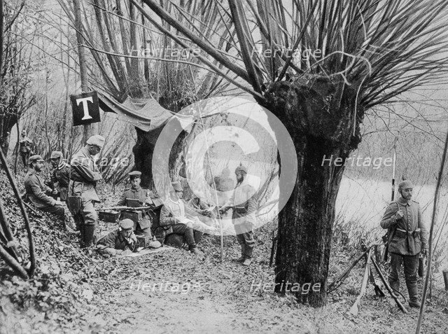 German field telephone station, Aisne, France, World War I, 1915. Artist: Unknown