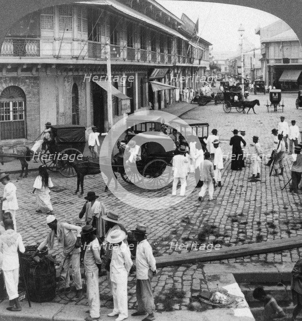 Rosario Street and Binondo Church as seen from Pasig River, Manila, Philippines, 1899.Artist: Underwood & Underwood