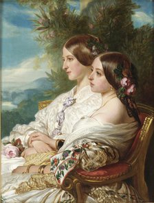 Queen Victoria and her cousin, the Duchess of Nemours, 1852. Artist: Winterhalter, Franz Xavier (1805-1873)